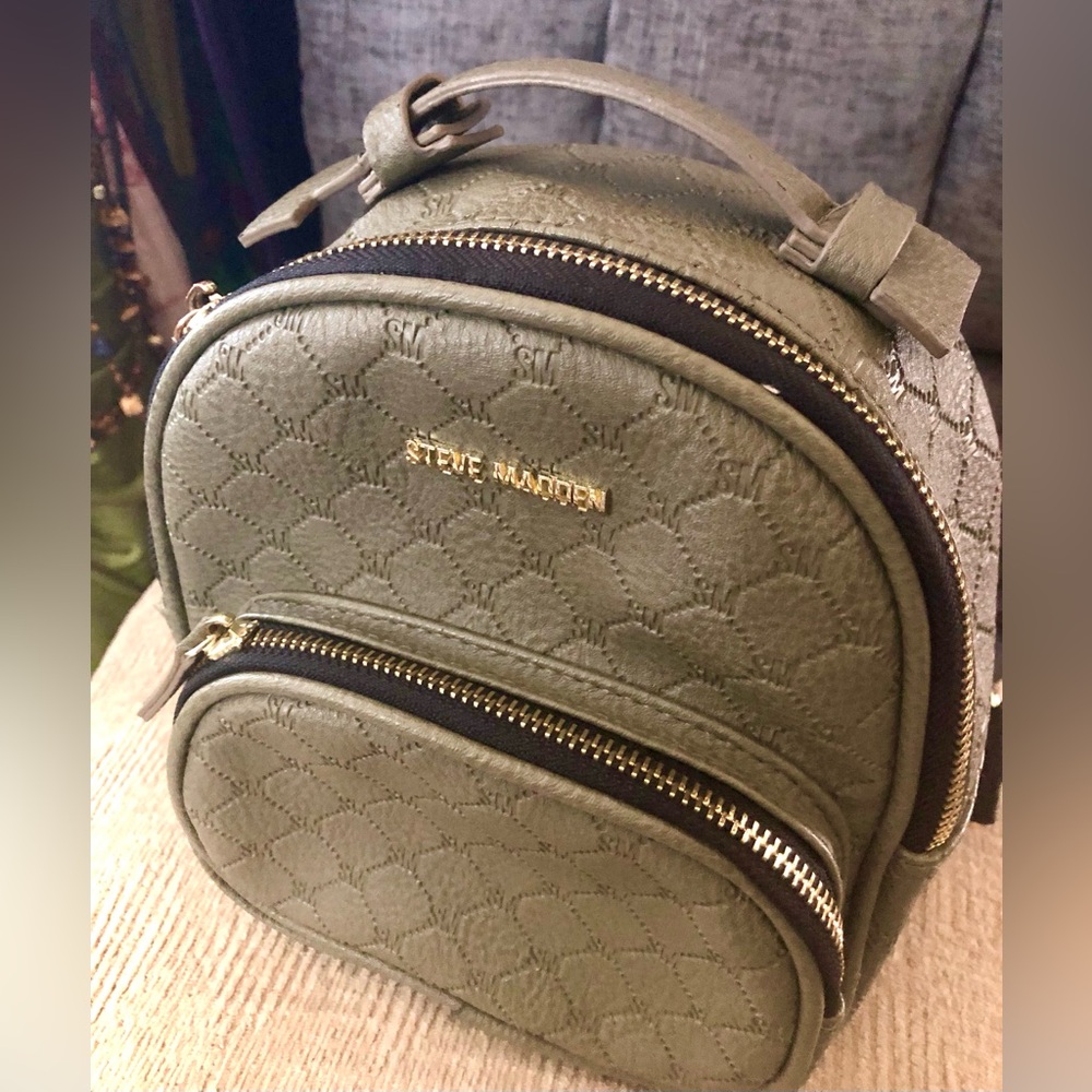Steve Madden Olive Green Mini Backpack Gold hardware